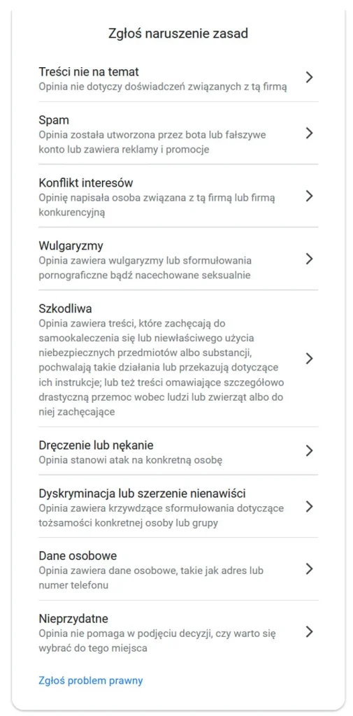 zgłaszanie naruszenia zasad google
